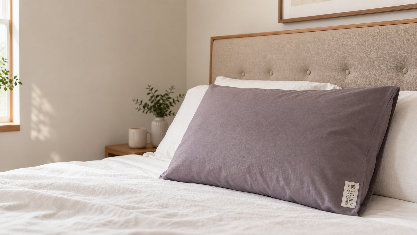 Grounding pillowcase with UK plug on bed