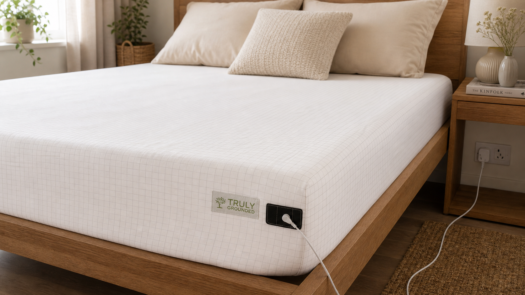 Organic cotton grounding sheet on bed