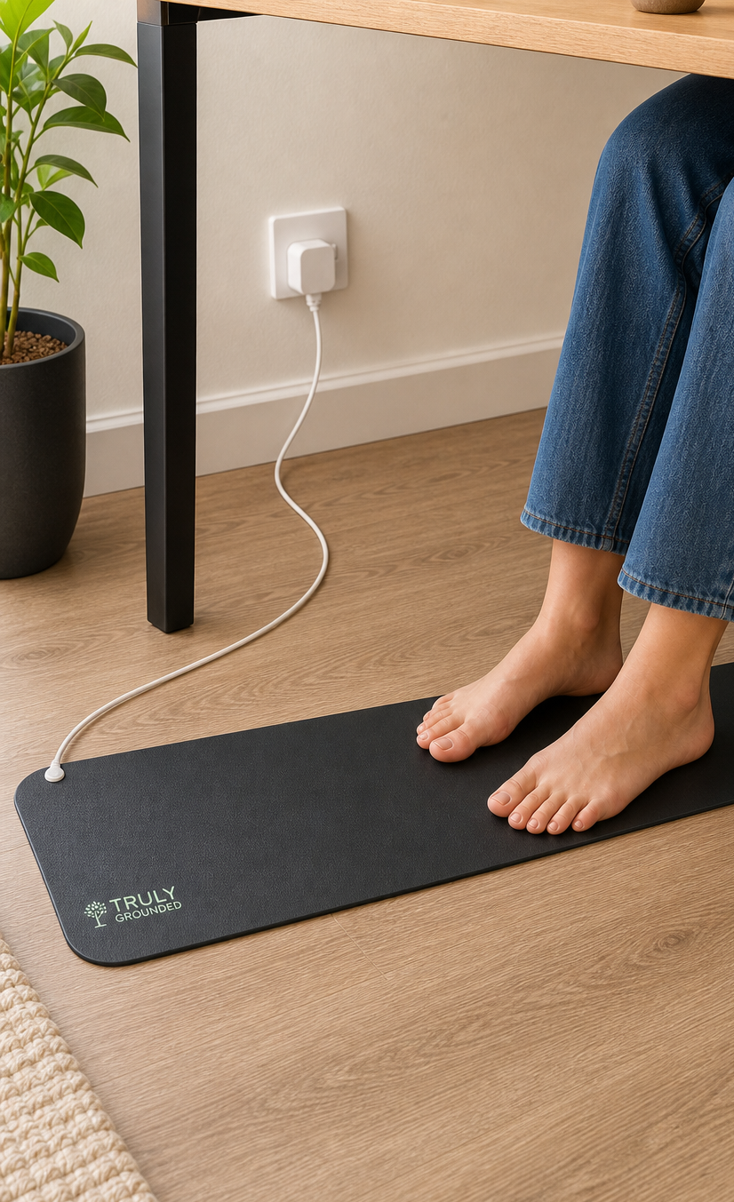 Feet resting on grounding mat